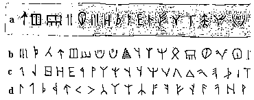 Знаки на пещере Мадлен (а), греческие (b), индийские (с) и рунические (d)5
